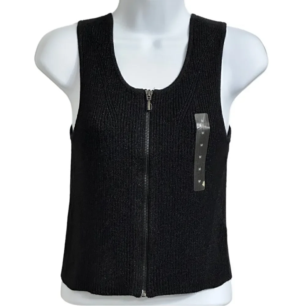 GUESS Los Angeles Front Zipper Ribbed Sweater Top in the Size Medium